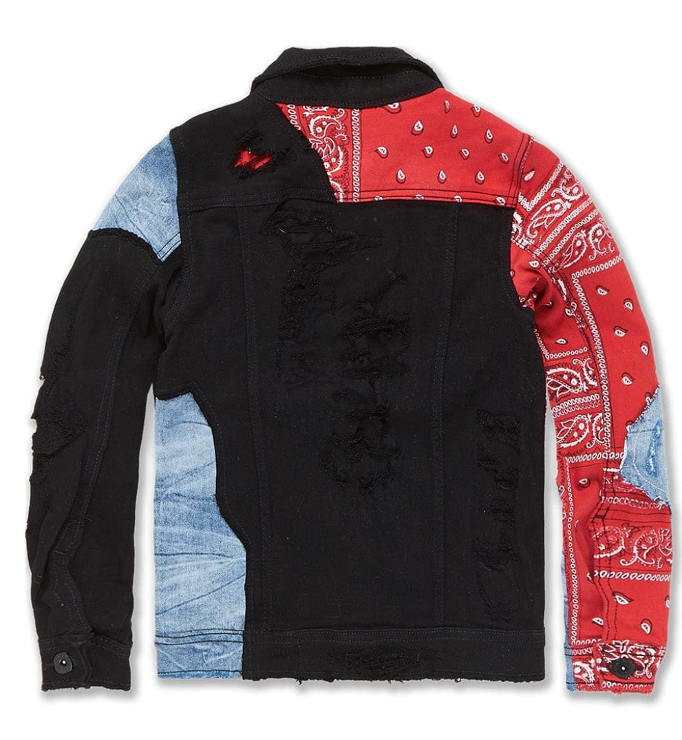 Kids Paisley Denim Trucker Jacket (Crimson)