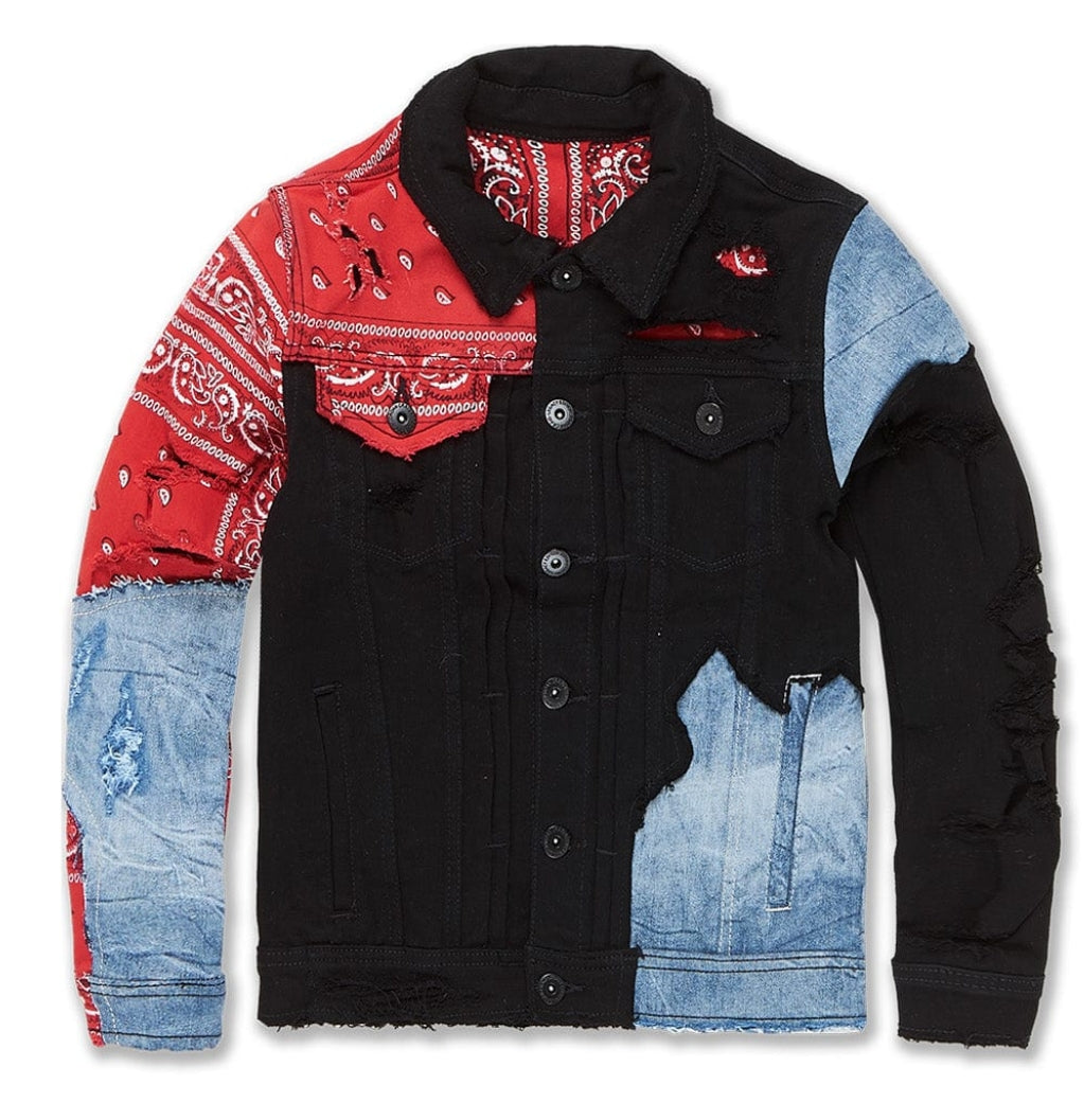 Kids Paisley Denim Trucker Jacket (Crimson)