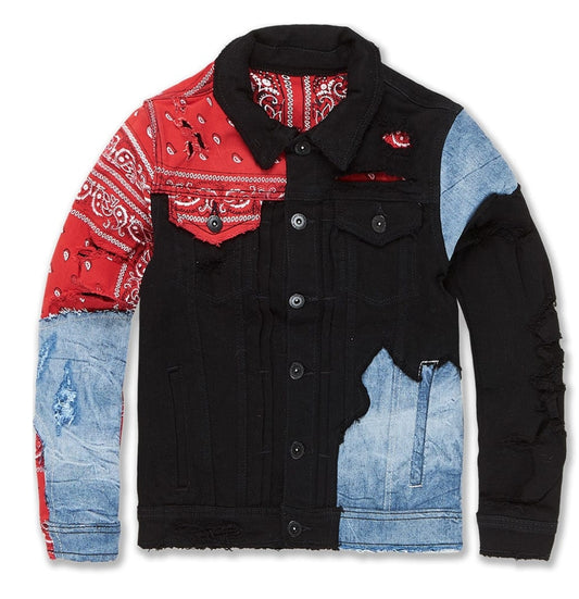 Kids Paisley Denim Trucker Jacket (Crimson)